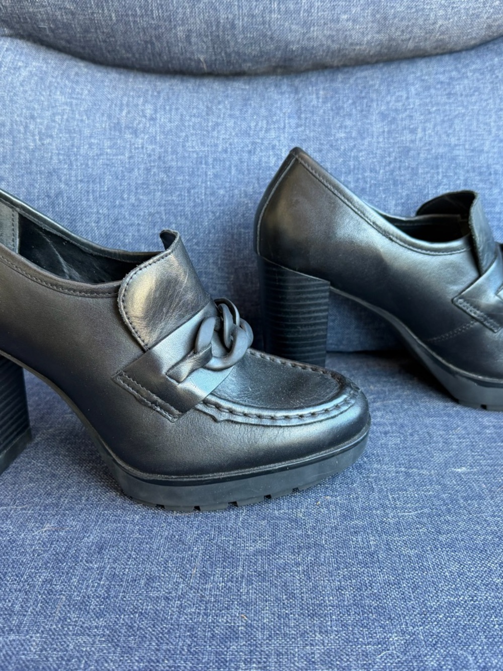 Kenneth Cole: Justin Boots Black Platform Heel Loafer with Chain Accent